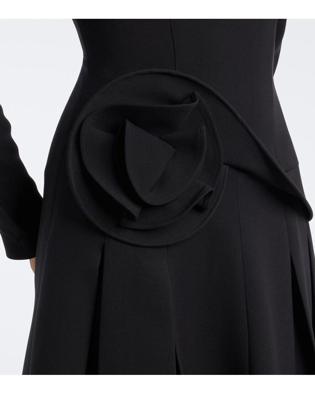 Roland Mouret Black Floral-Applique Wool And Silk Midi Dress