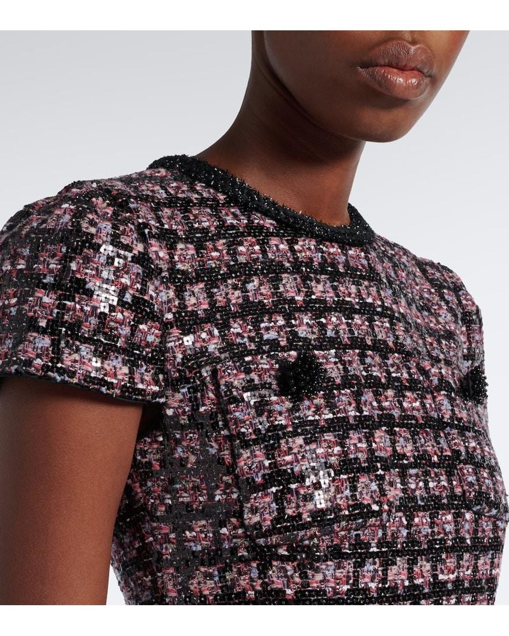 Self-Portrait Black Sequined Boucle And Taffeta Midi Dress