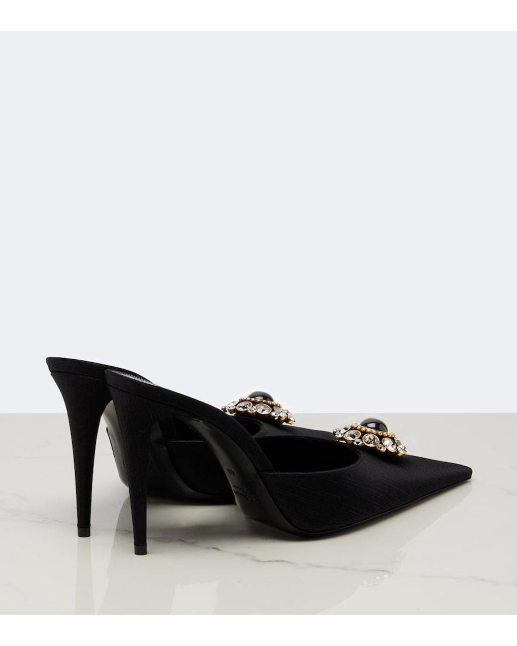 Saint Laurent Black Cosmo Embellished Satin Mules