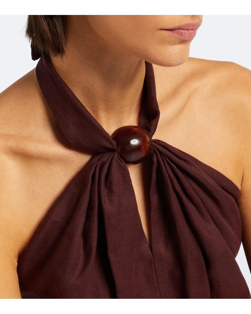 Faithfull The Brand Brown Biba Halterneck Open-Back Linen Top
