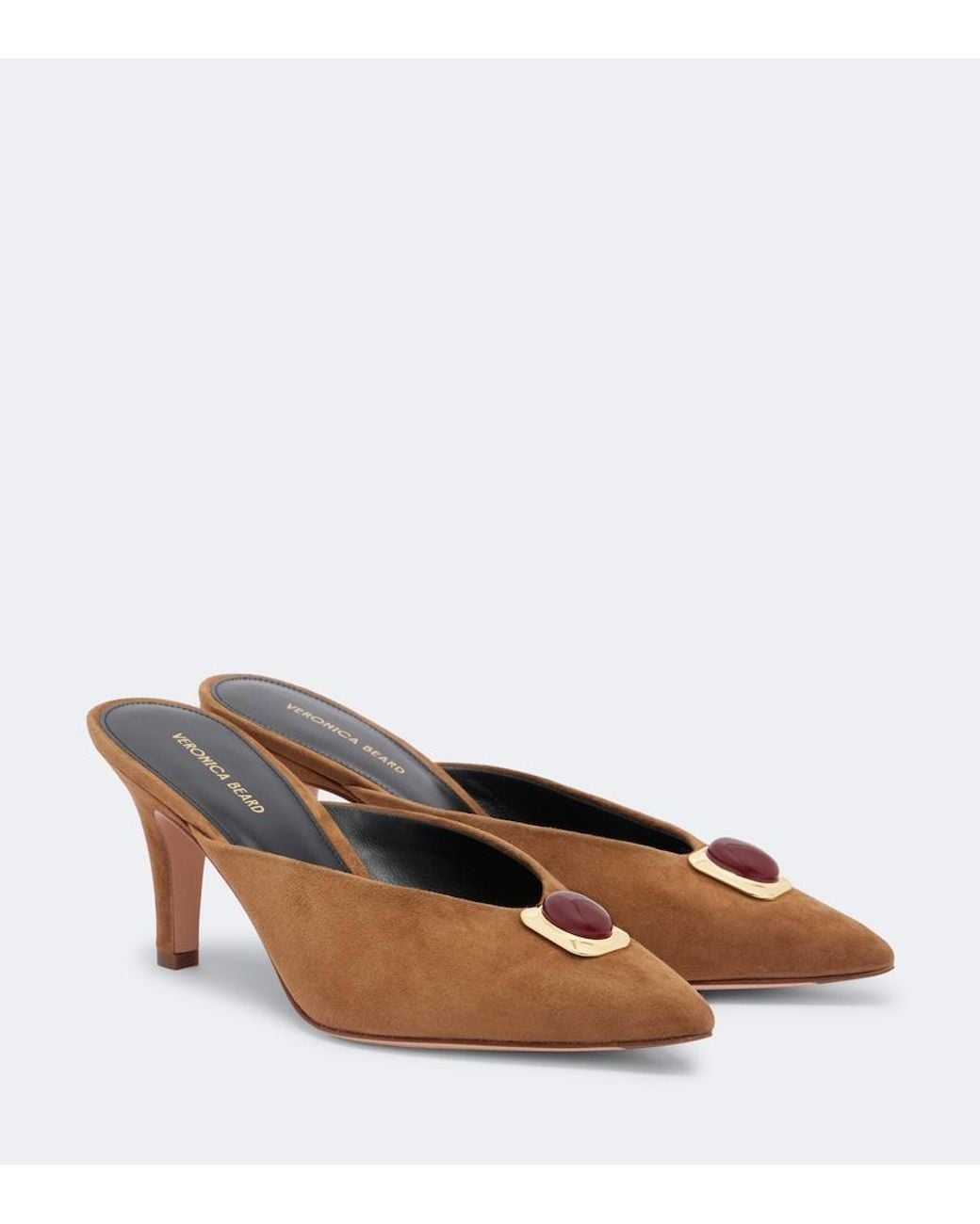 Veronica Beard Brown Rochelle Embellished Suede Mules