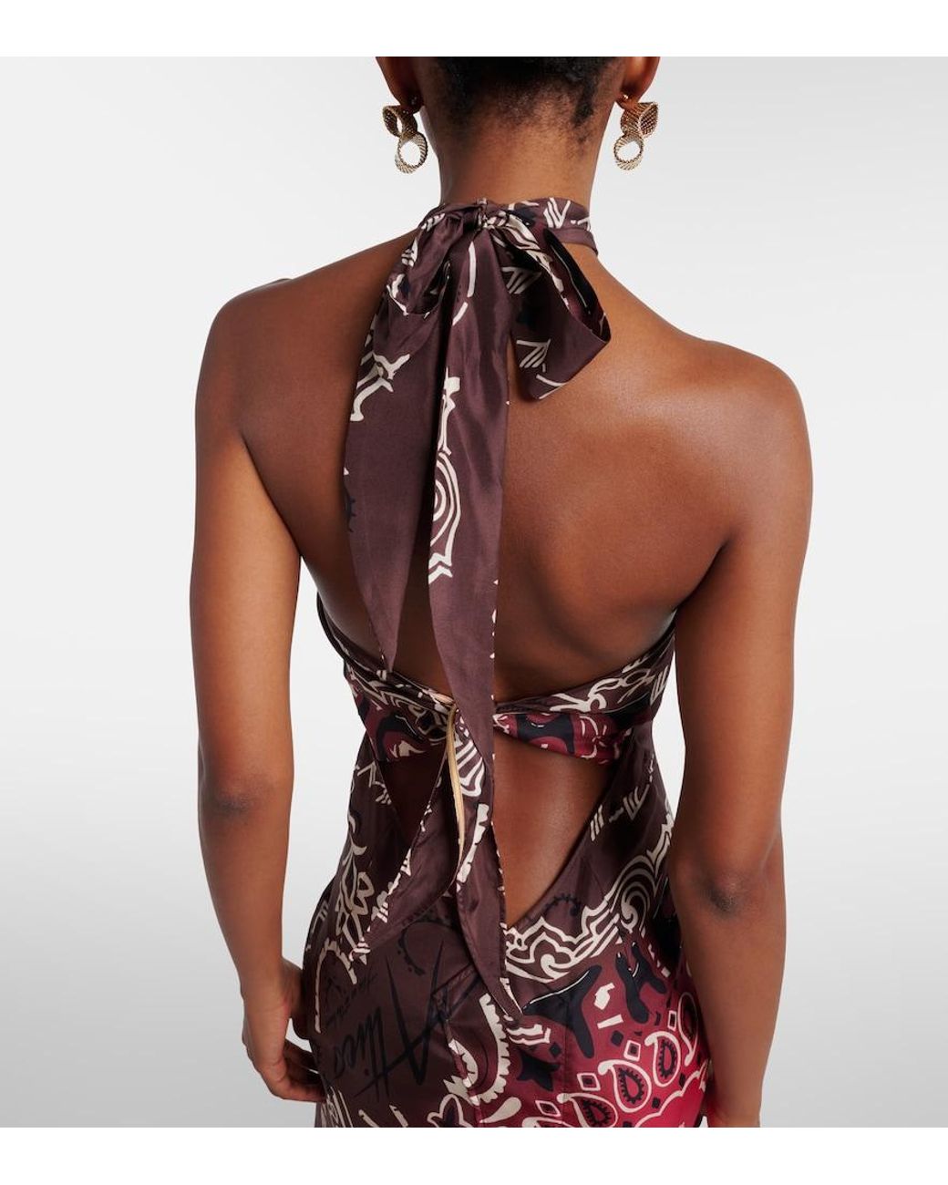 The Attico Red Printed Silk Maxi Dress