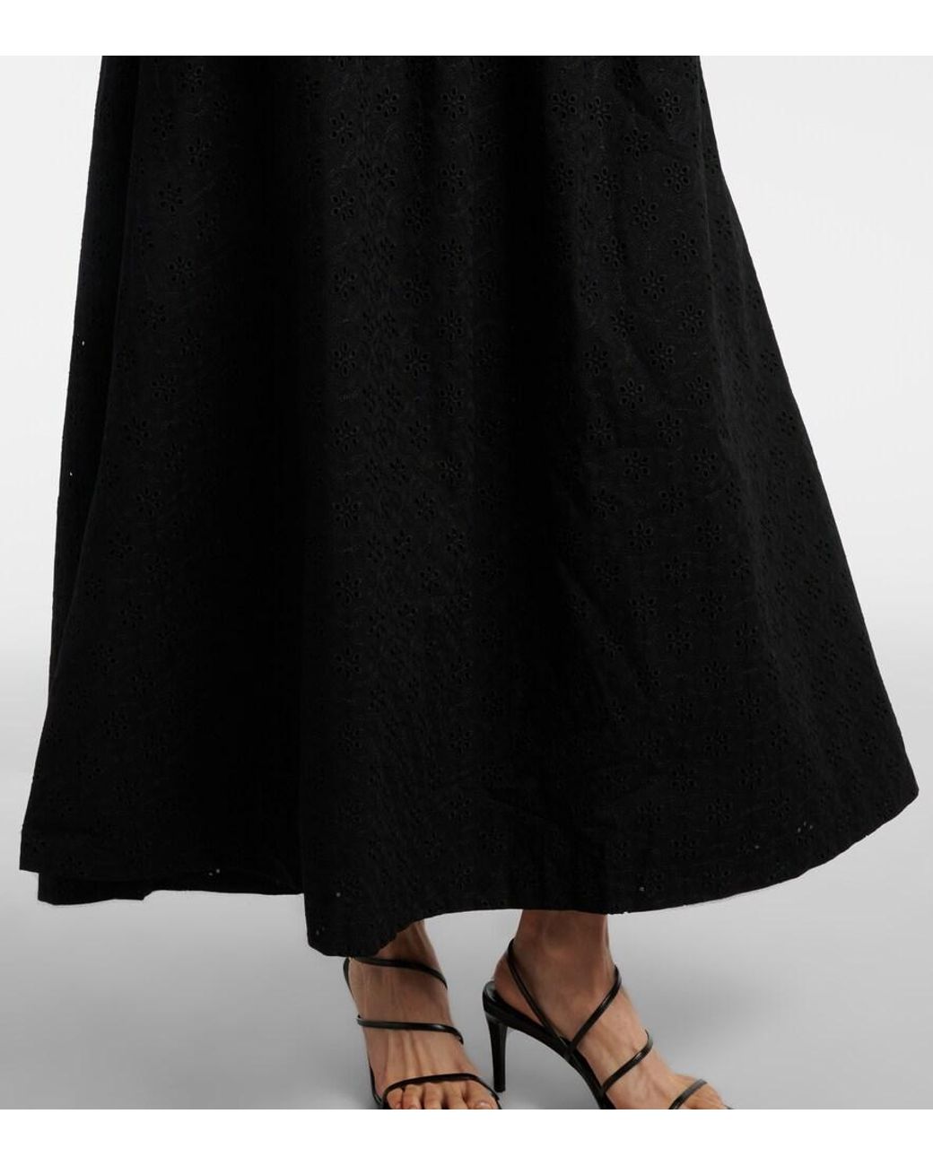 Faithfull The Brand Black Lia Broderie Anglaise Ruched Maxi Dress