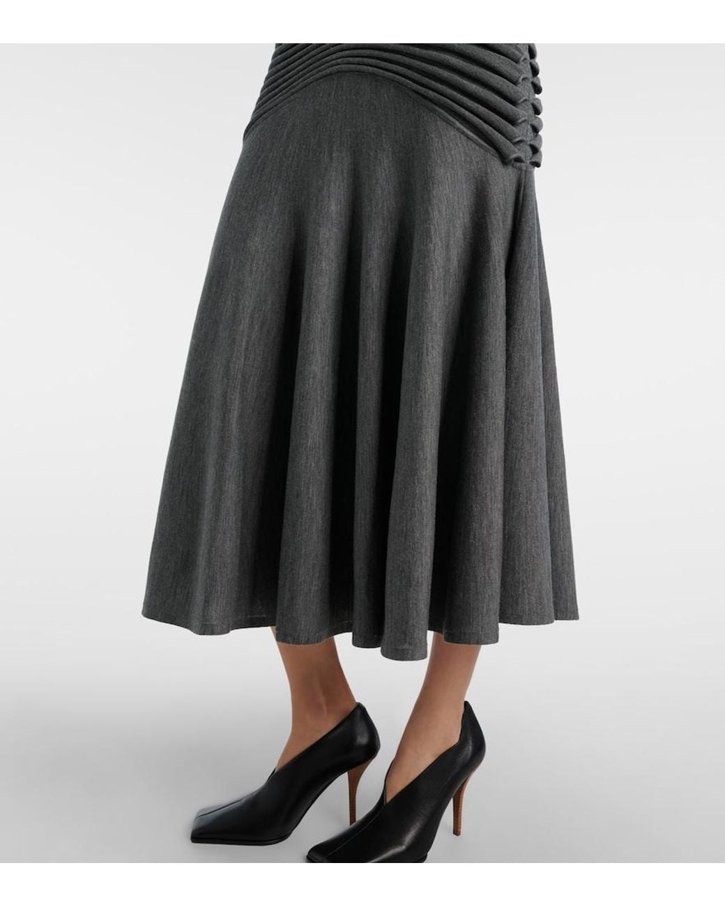 Alaïa Gray Sculpting Panel Wool Midi Dress
