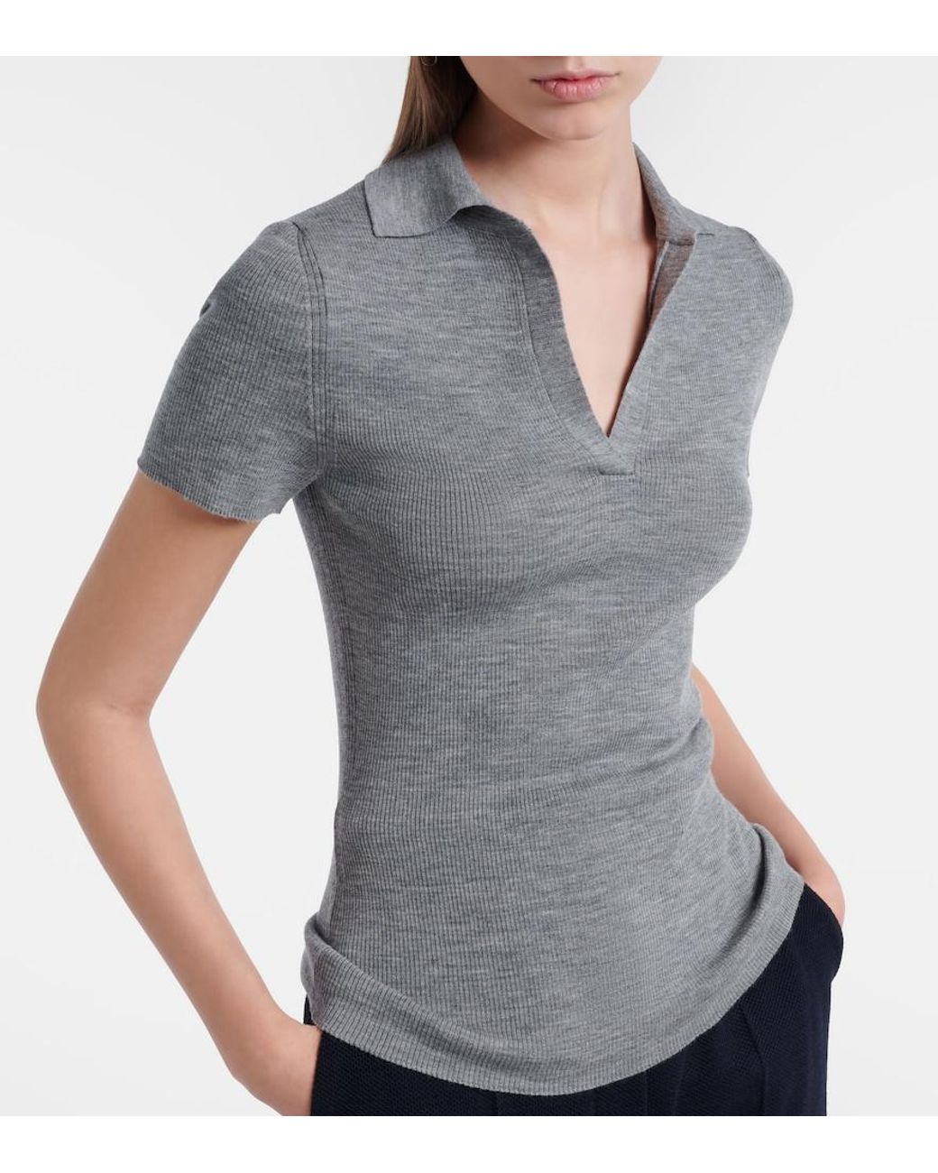 Max Mara Gray Albero Virgin Wool Polo Shirt