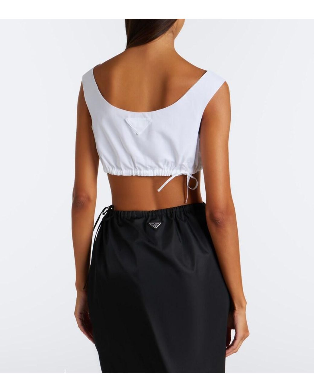 Crop Top De Popelin De Algodon Prada de color White
