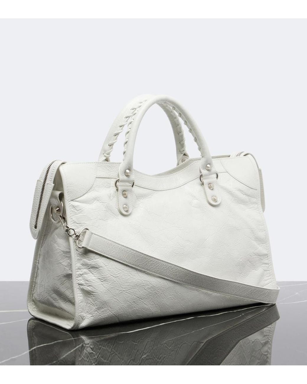 Balenciaga White Le City Medium Leather Top-Handle Bag