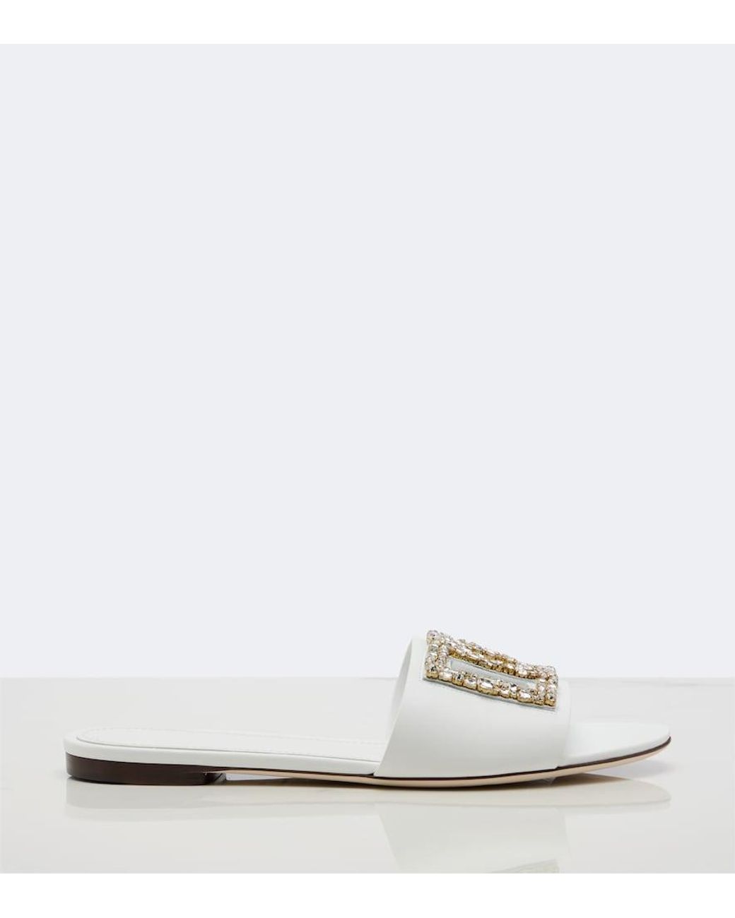 Dolce & Gabbana White Dg Embellished Leather Slides