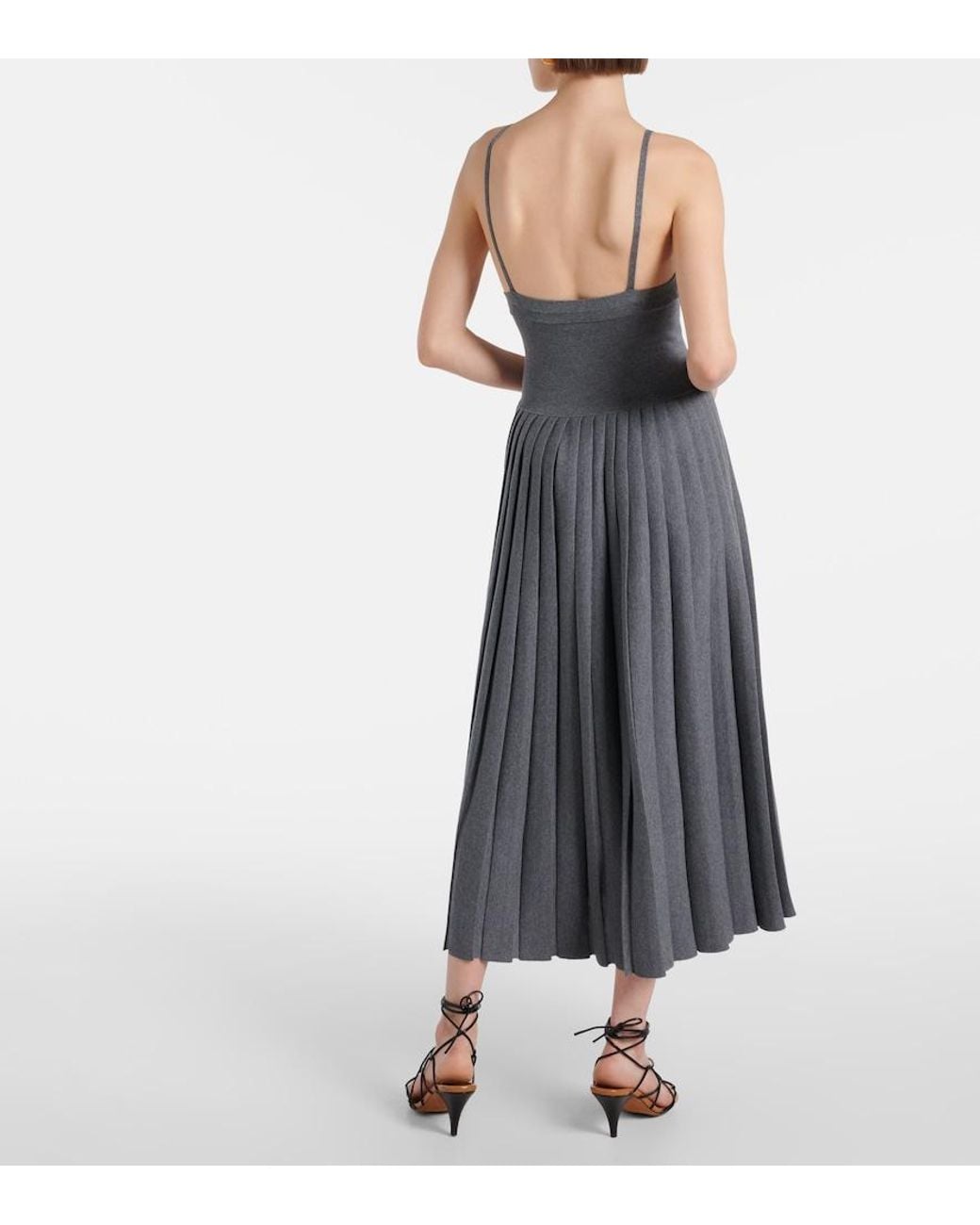 Khaite Blue Elio Pleated Wool Midi Dress