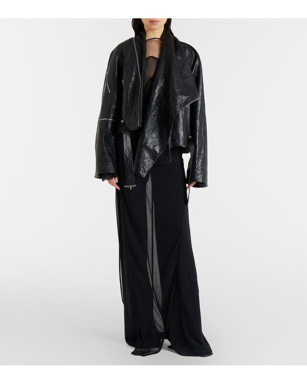 Rick Owens Black Scarf Light Leather Biker Jacket
