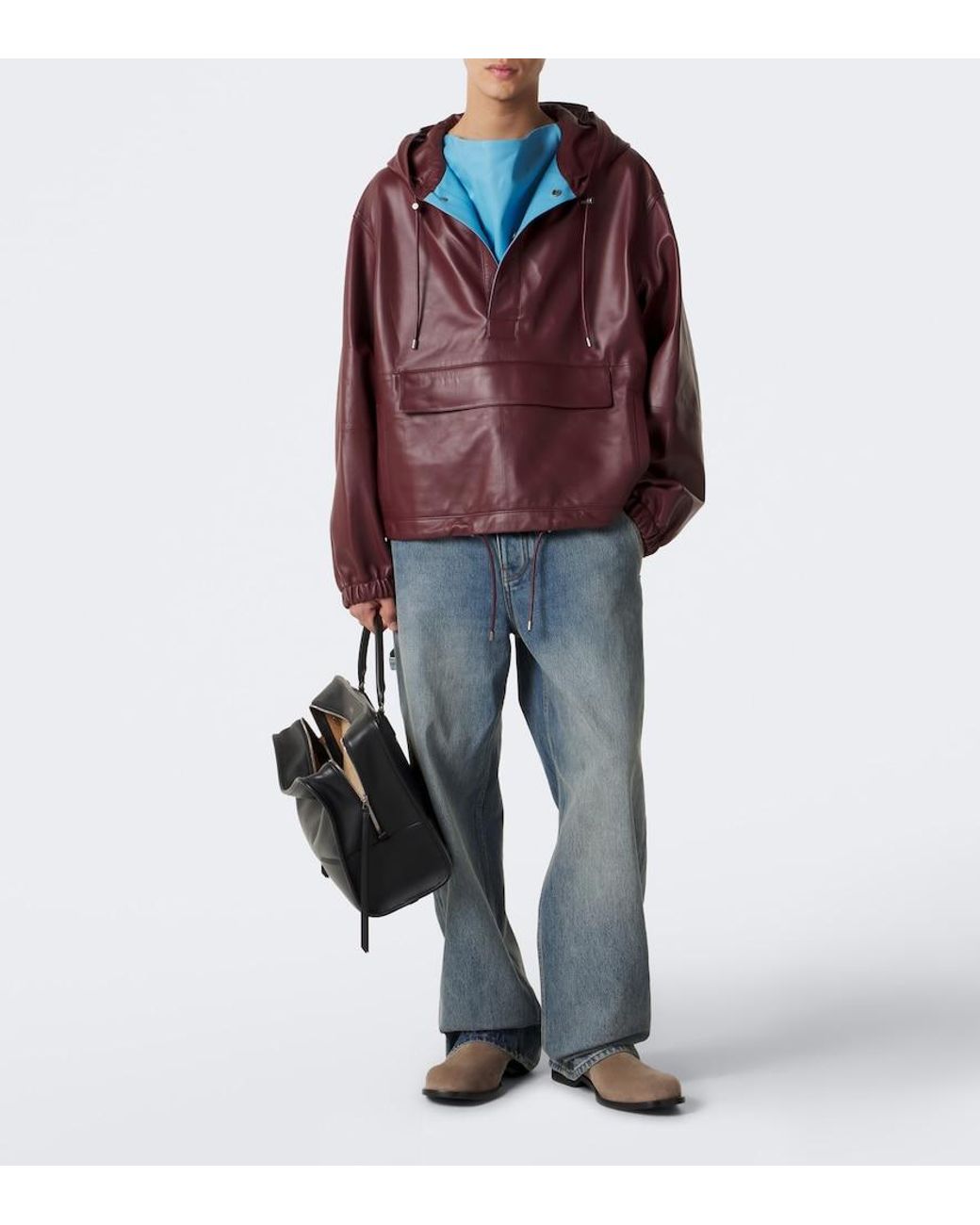 Loewe Red Hooded Leather Jacket for men