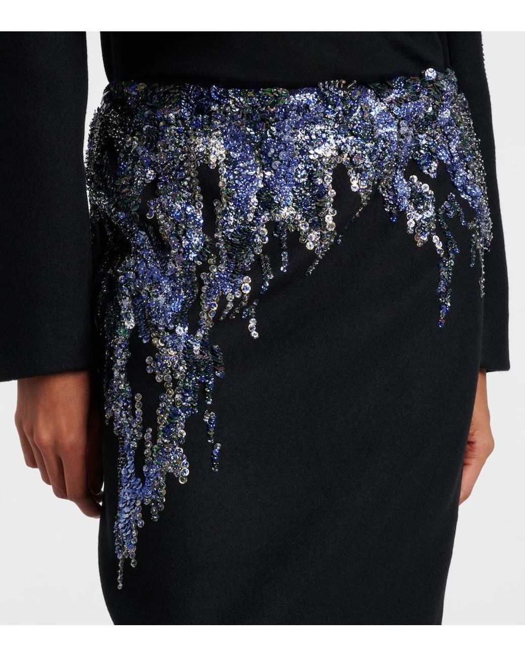 Dries Van Noten Black Sequined Wool-Blend Midi Skirt