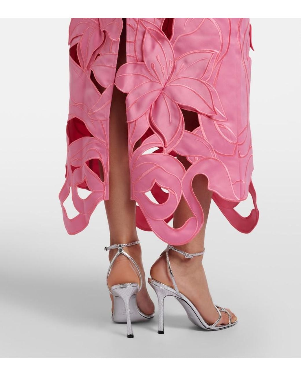 LEO LIN Pink Rayna Floral-Applique Bustier Gown