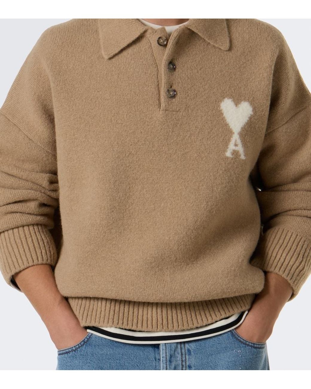 AMI Natural Ami De Coeur Alpaca And Wool-Blend Polo Sweater for men