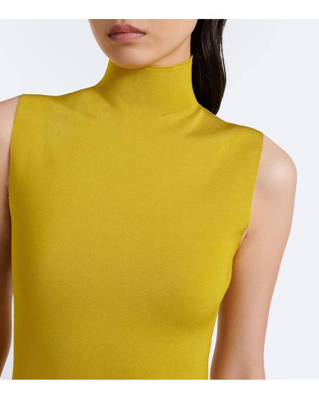 Alaïa Yellow Pleated Knitted Maxi Dress