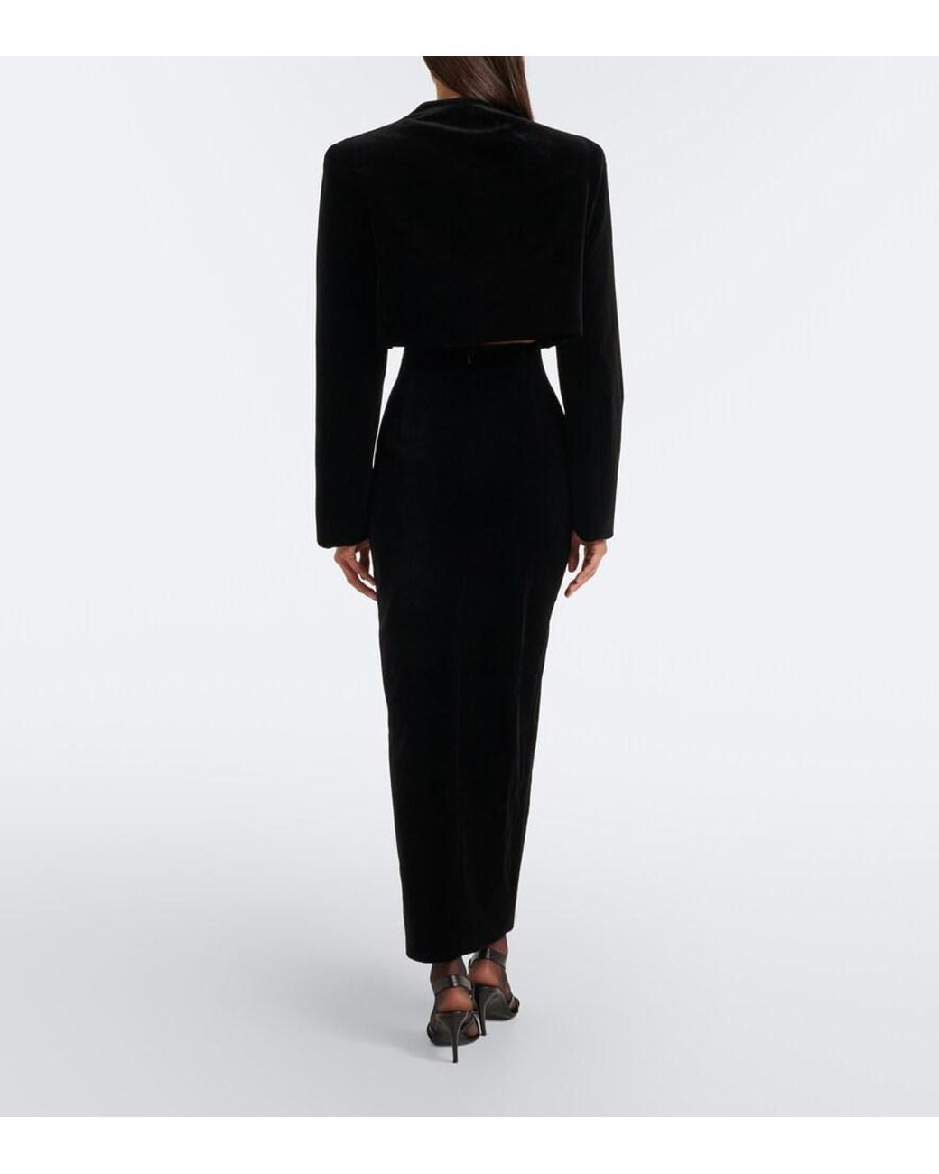 Khaite Black Lachlan Cotton Velvet Pencil Skirt