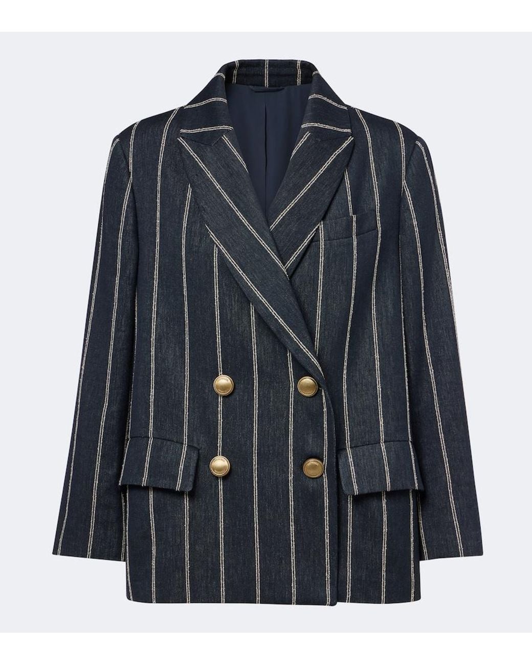Brunello Cucinelli Blue Striped Cotton And Linen Blazer