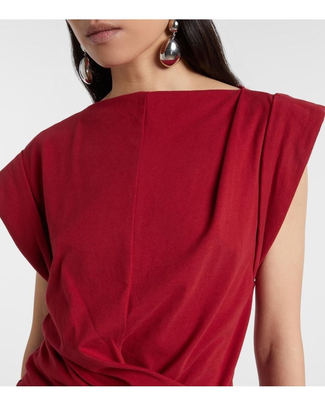 Isabel Marant Red Draped Cotton Jersey Top