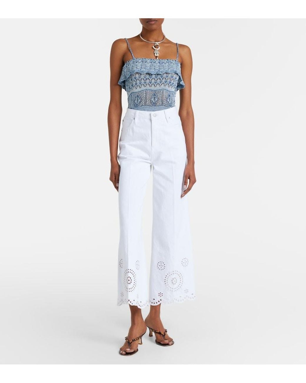FRAME White The Eyelet Embroidered Flared Jeans