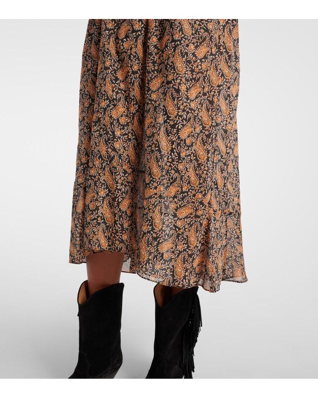 Isabel Marant Brown Greila Cotton Voile Midi Dress