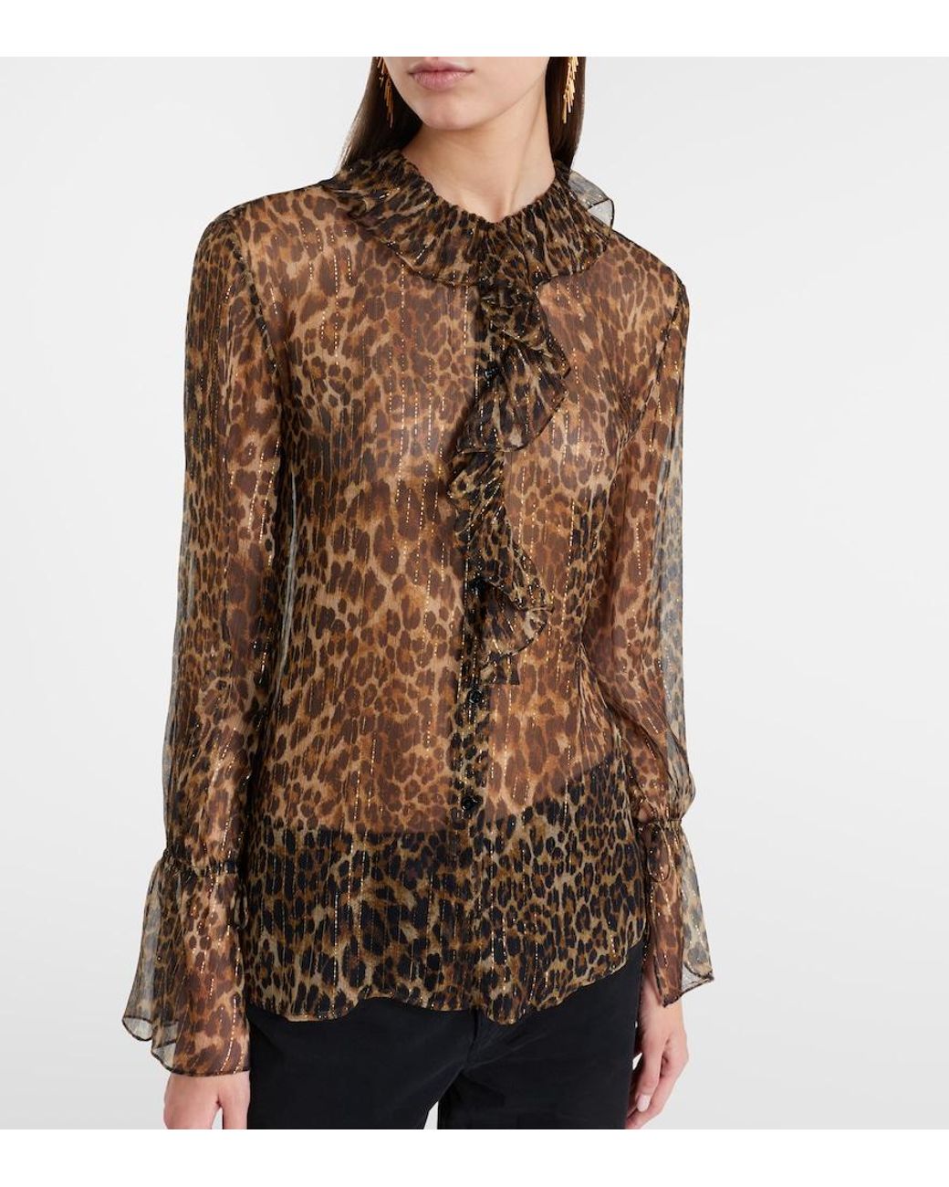 Nili Lotan Brown Cecily Leopard-Print Silk-Blend Blouse
