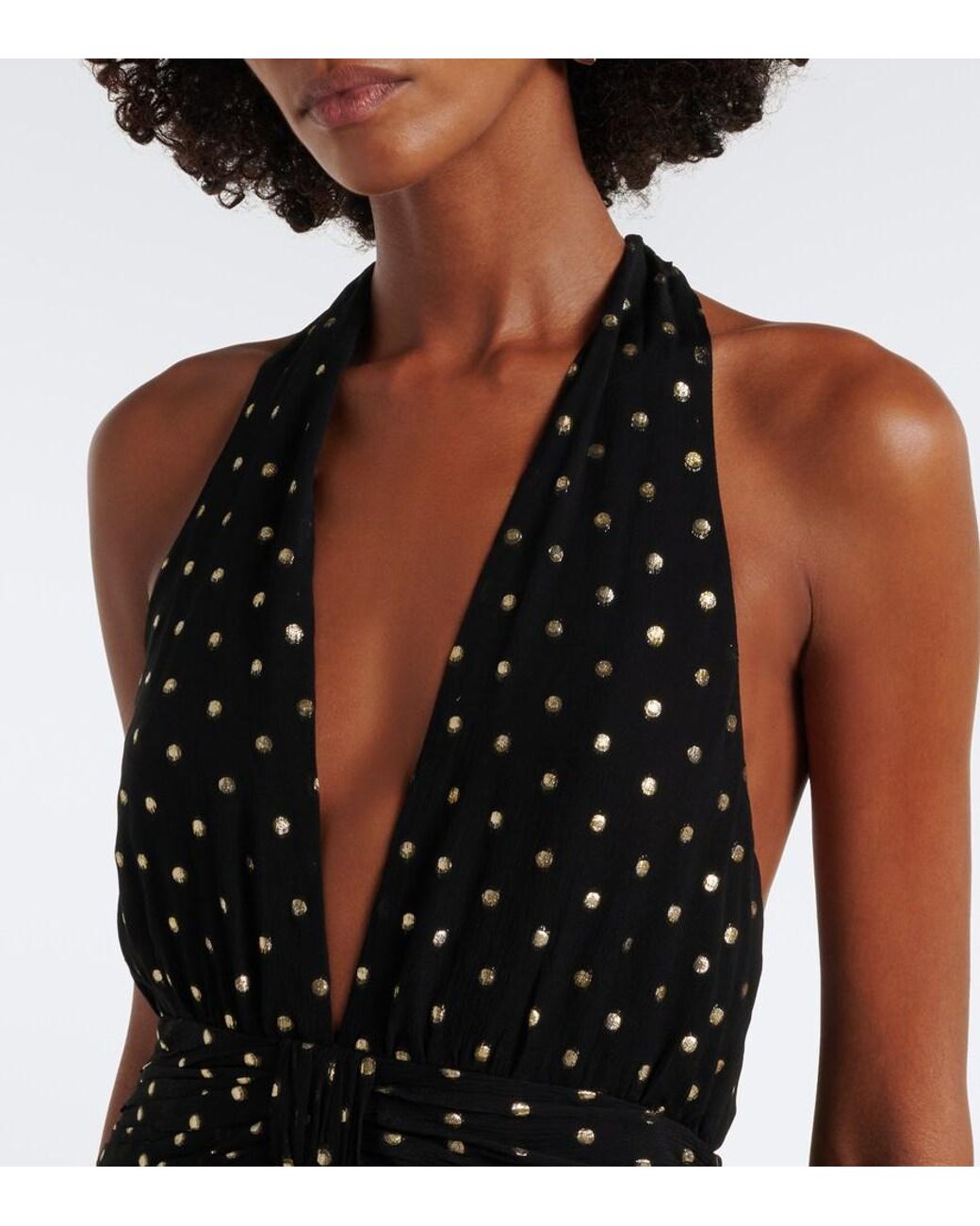 Rixo Black Alaina Polka-Dot Halterneck Midi Dress