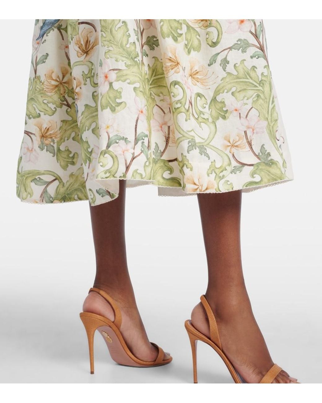 Agua Bendita Metallic Balsa Anhelo Floral Linen Midi Dress