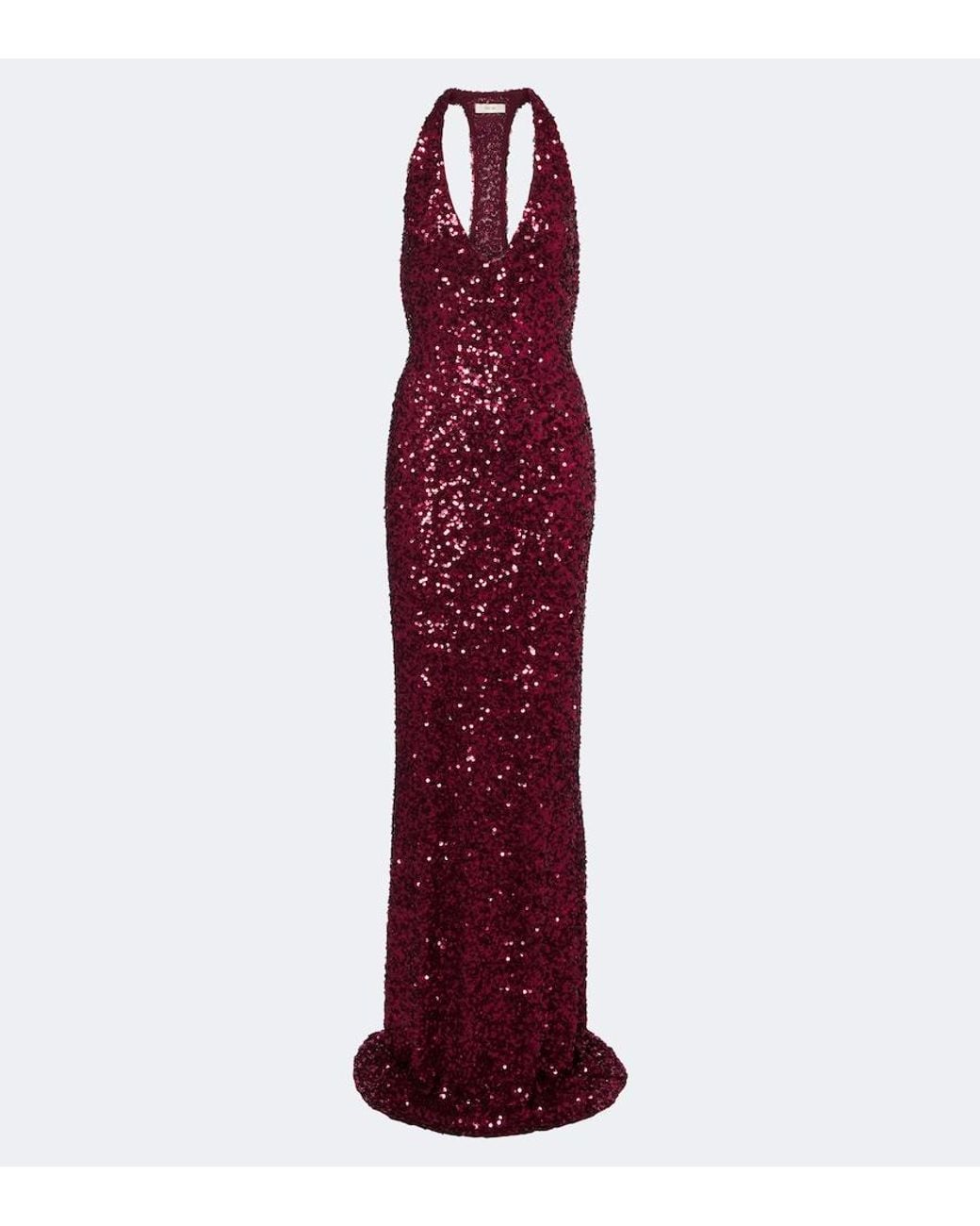 The Sei Red Sequined Halterneck Gown