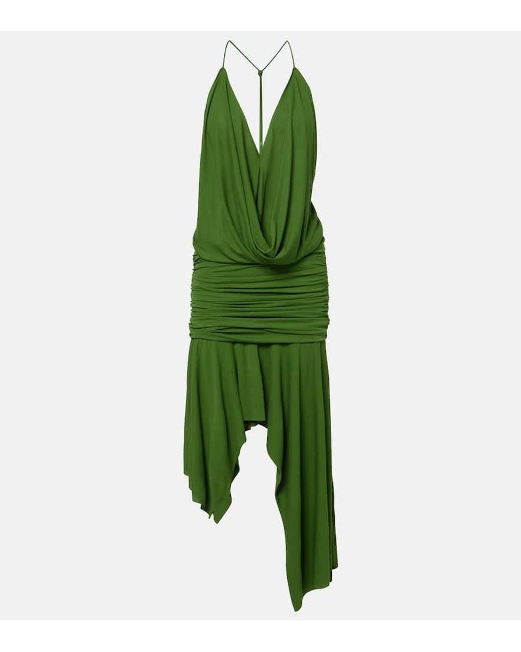outnet green dress BADGLEY MISCHKA Cape-effect satin-twill dress