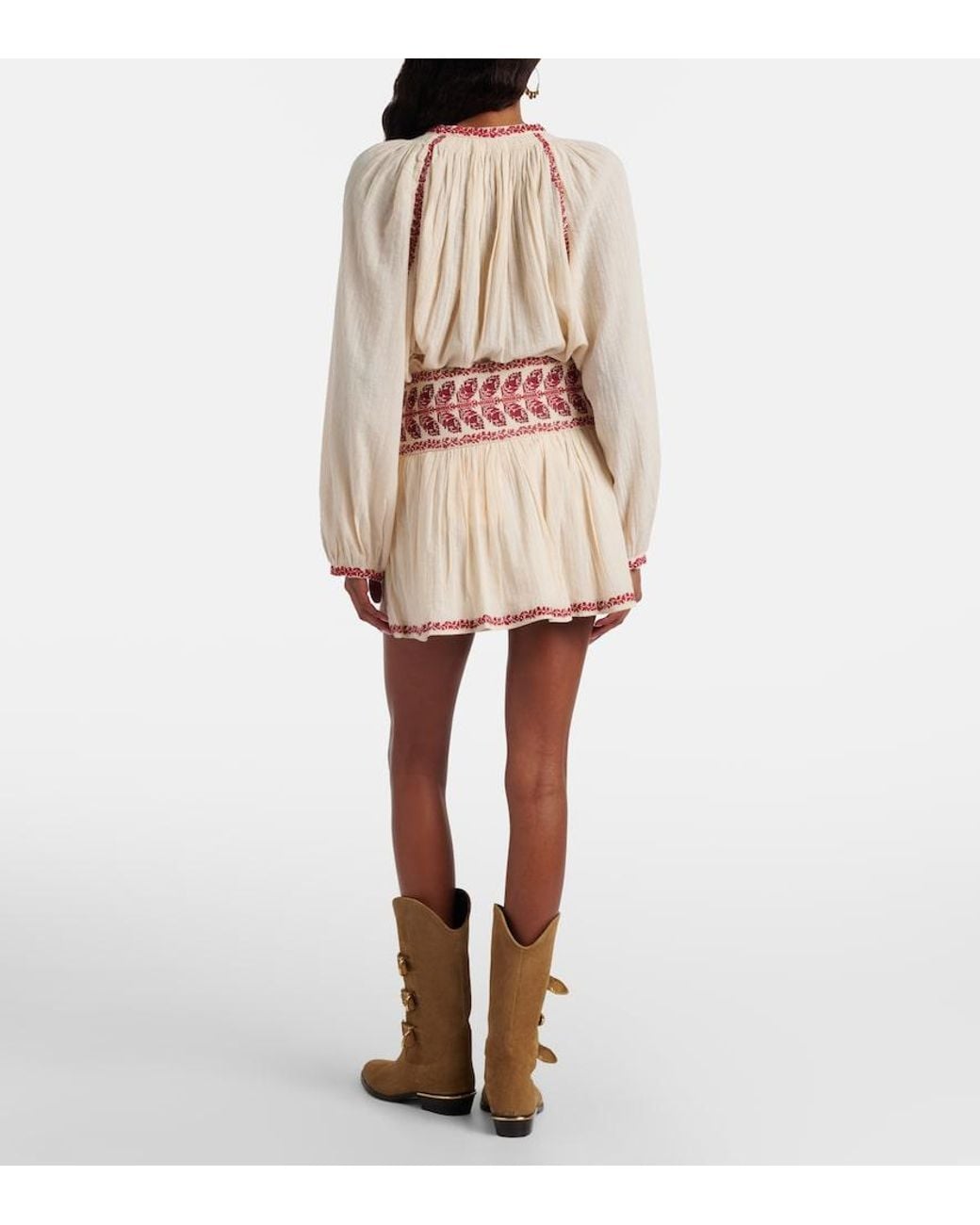 Isabel Marant Natural Picadilia Embroidered Cotton Miniskirt