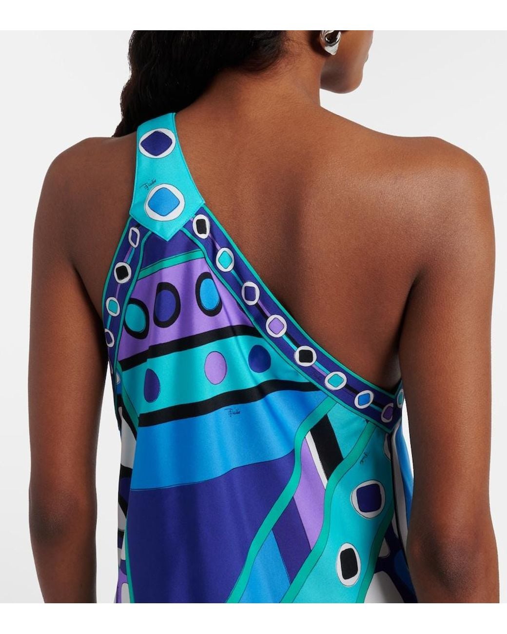 Emilio Pucci Blue Vivara Asymmetric Silk Twill Midi Dress