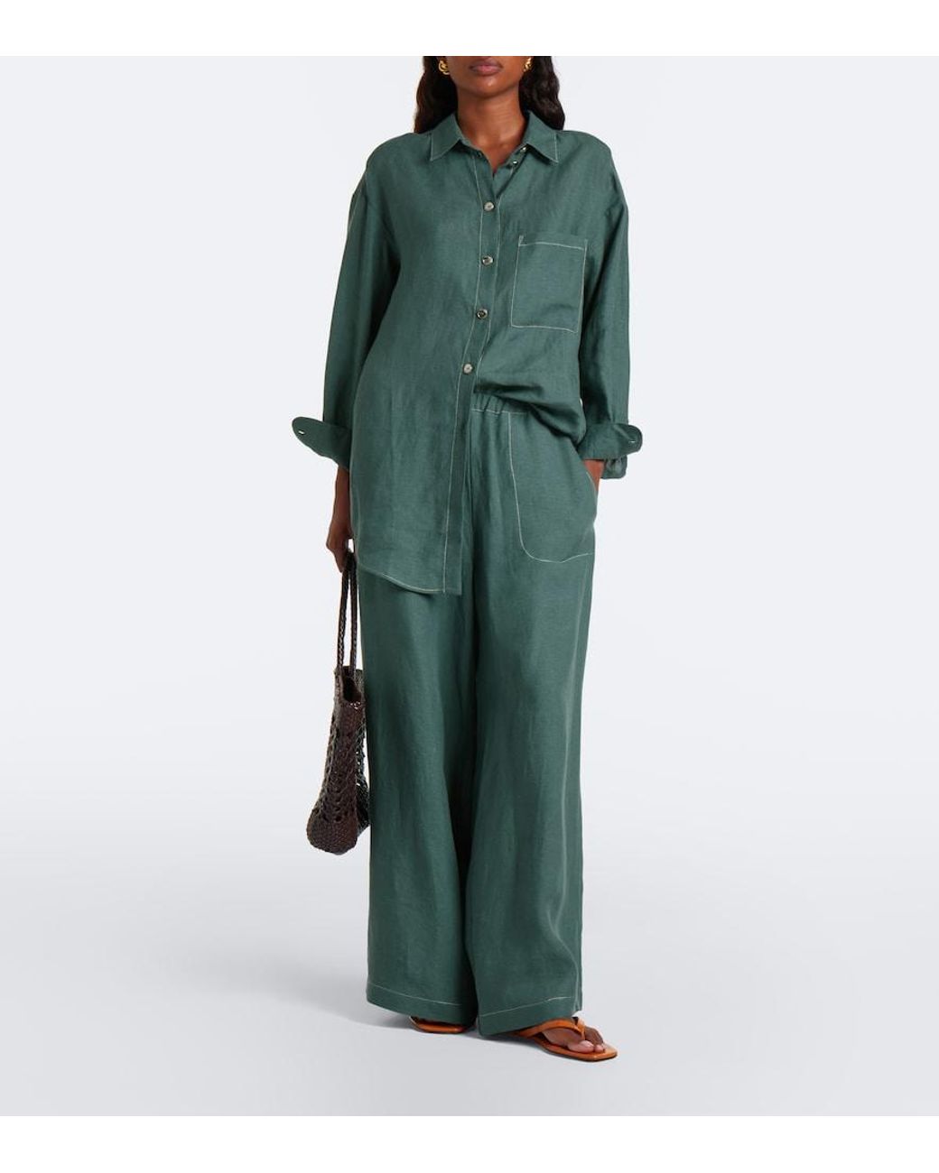 Eres Green Eblouissant Linen Wide-Leg Pants