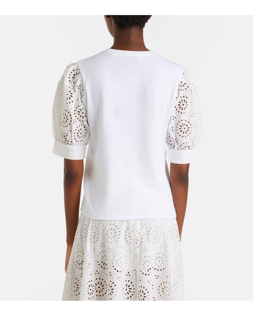 FRAME White The Deco Broderie Anglaise Cotton T-Shirt