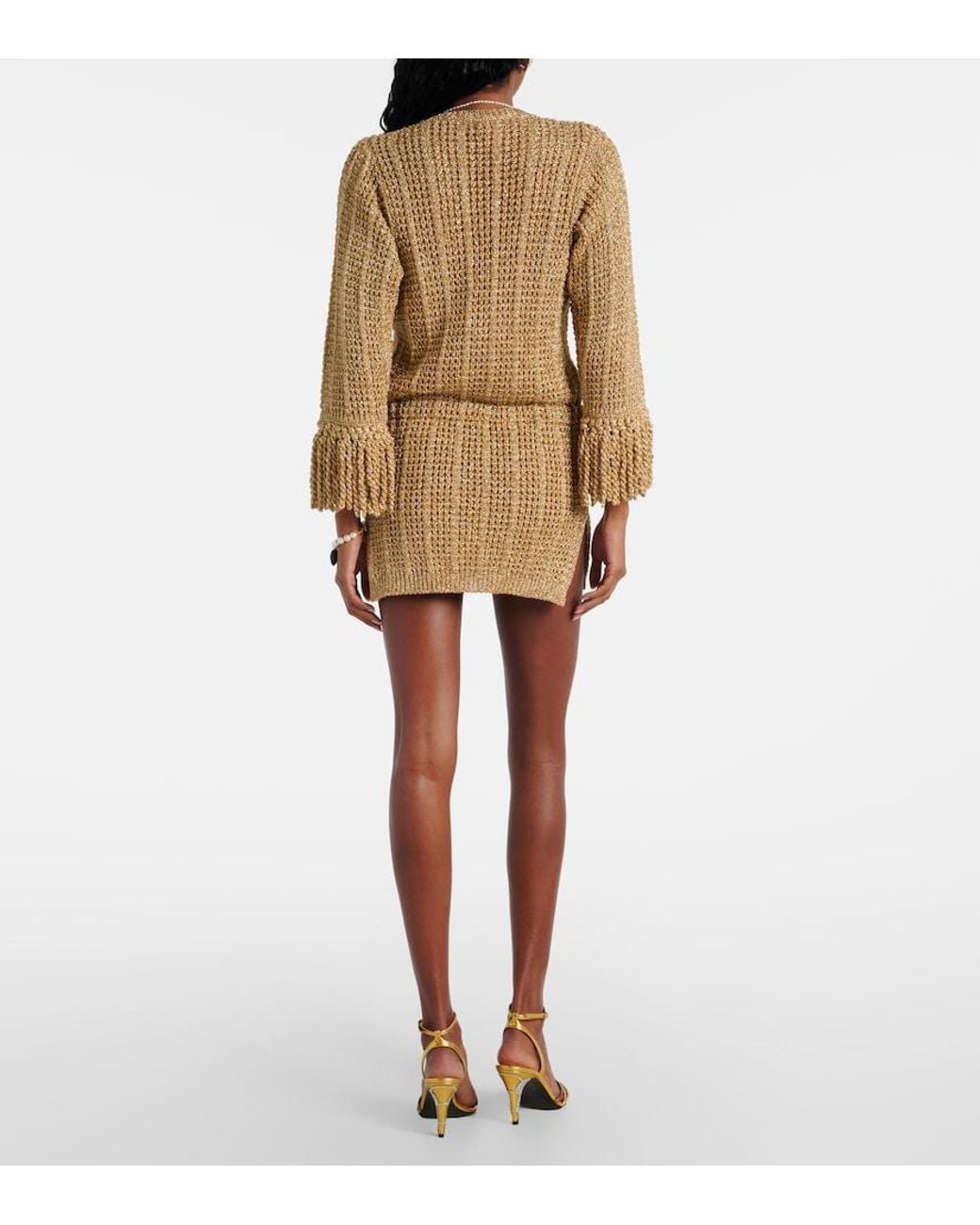 Valentino Natural Open-Knit Lame Minidress