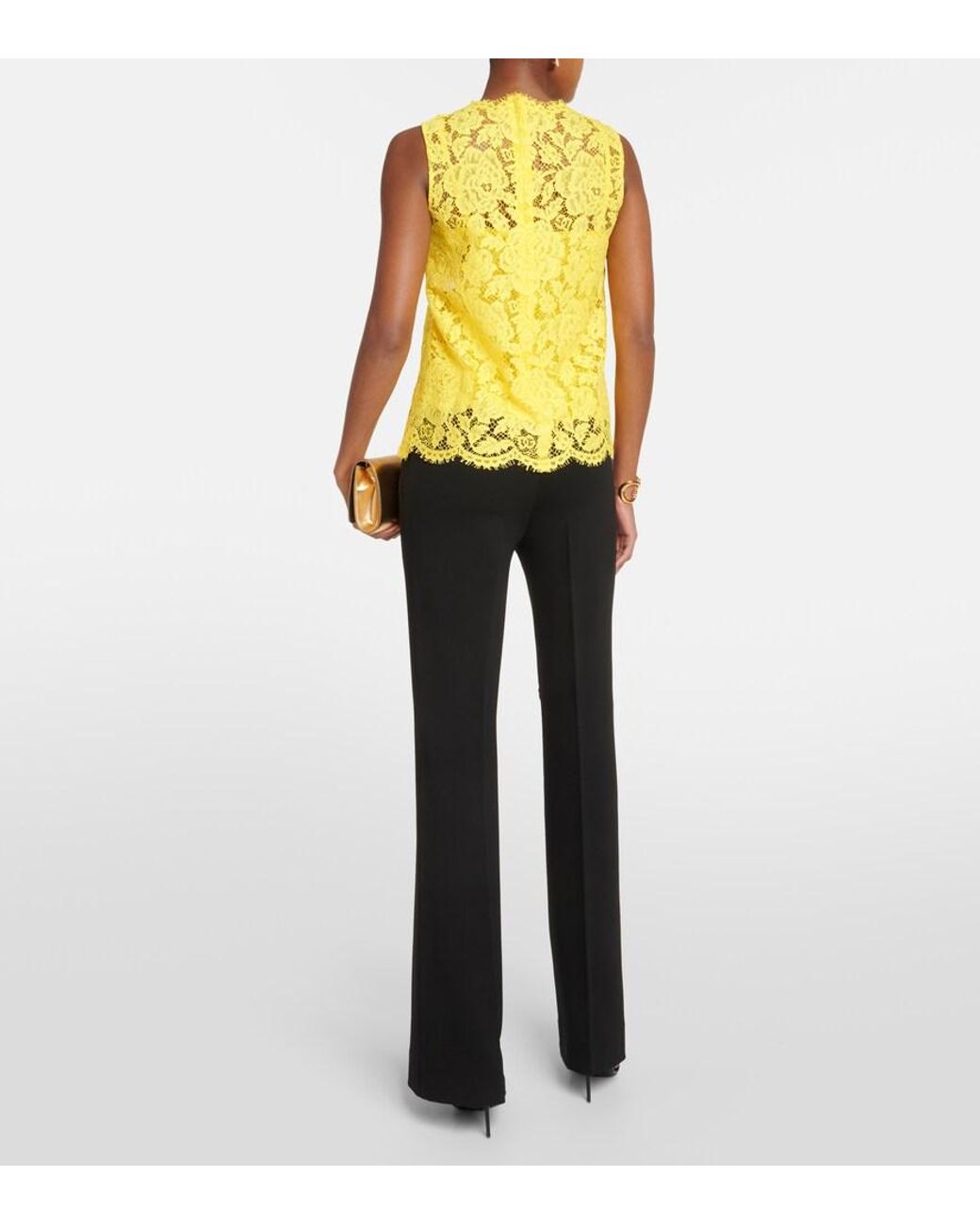 Dolce & Gabbana Yellow Floral Lace Top