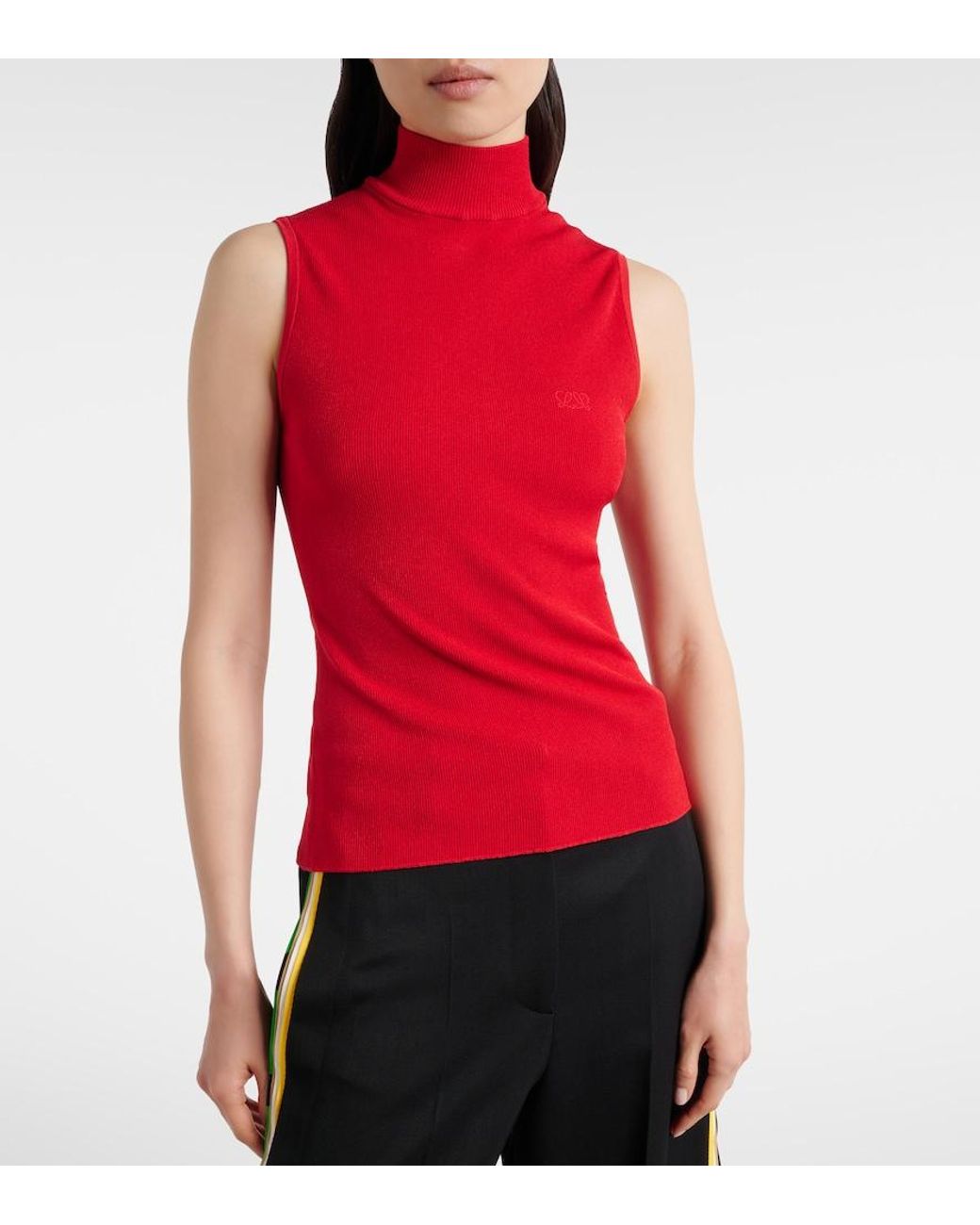 Loewe Red Double L Ribbed-Knit Top