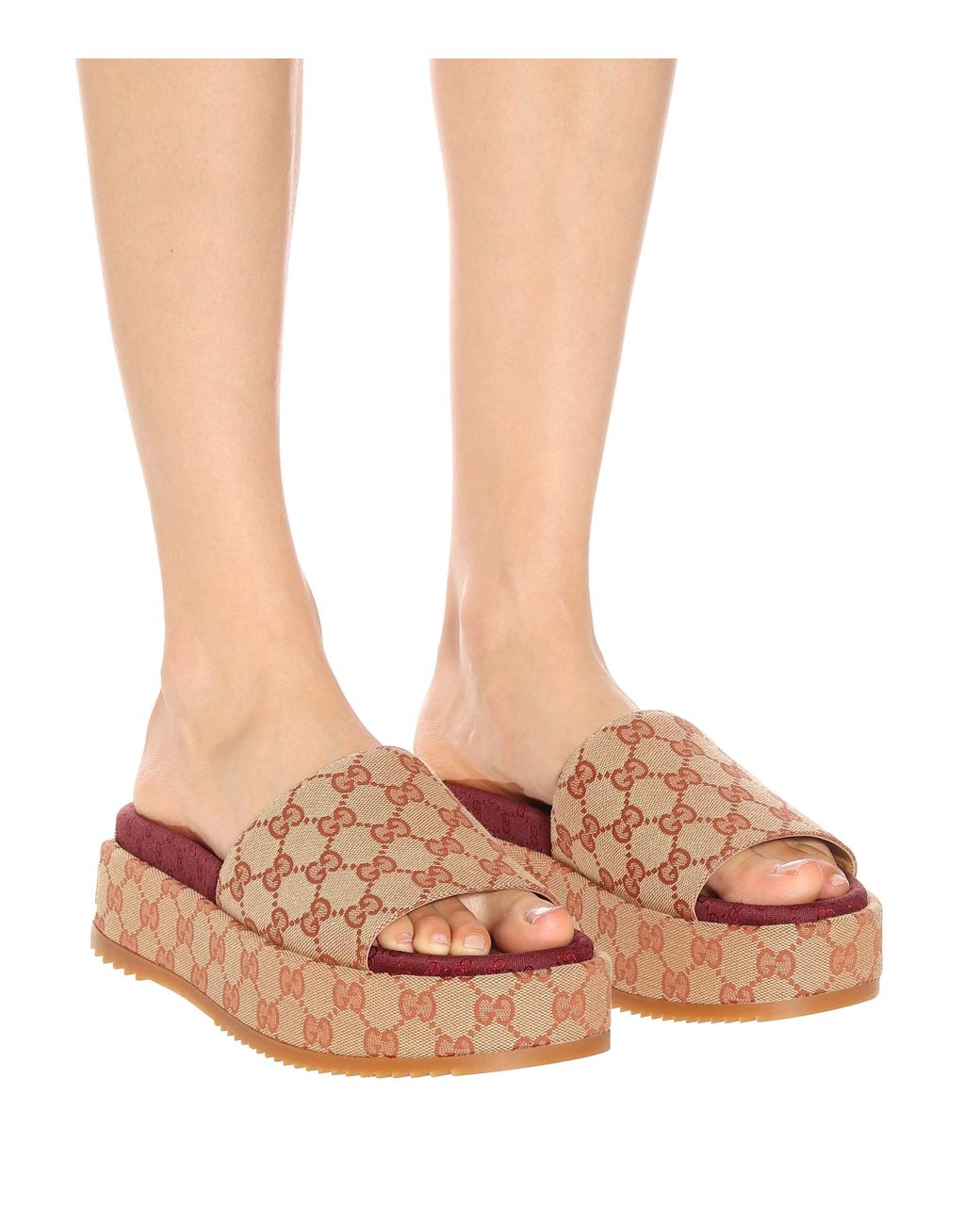 gucci canvas platform slide sandals