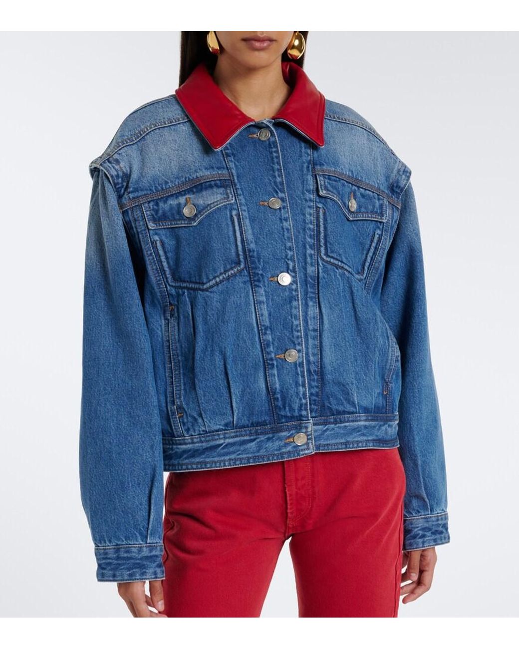 Isabel Marant Blue Devyn Leather-Trimmed Denim Jacket