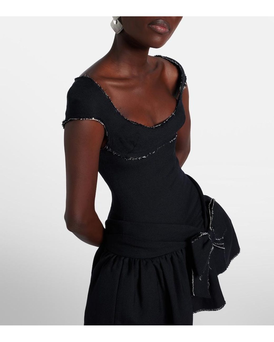 ShuShu/Tong Black Bow-Detail Distressed Tweed Minidress