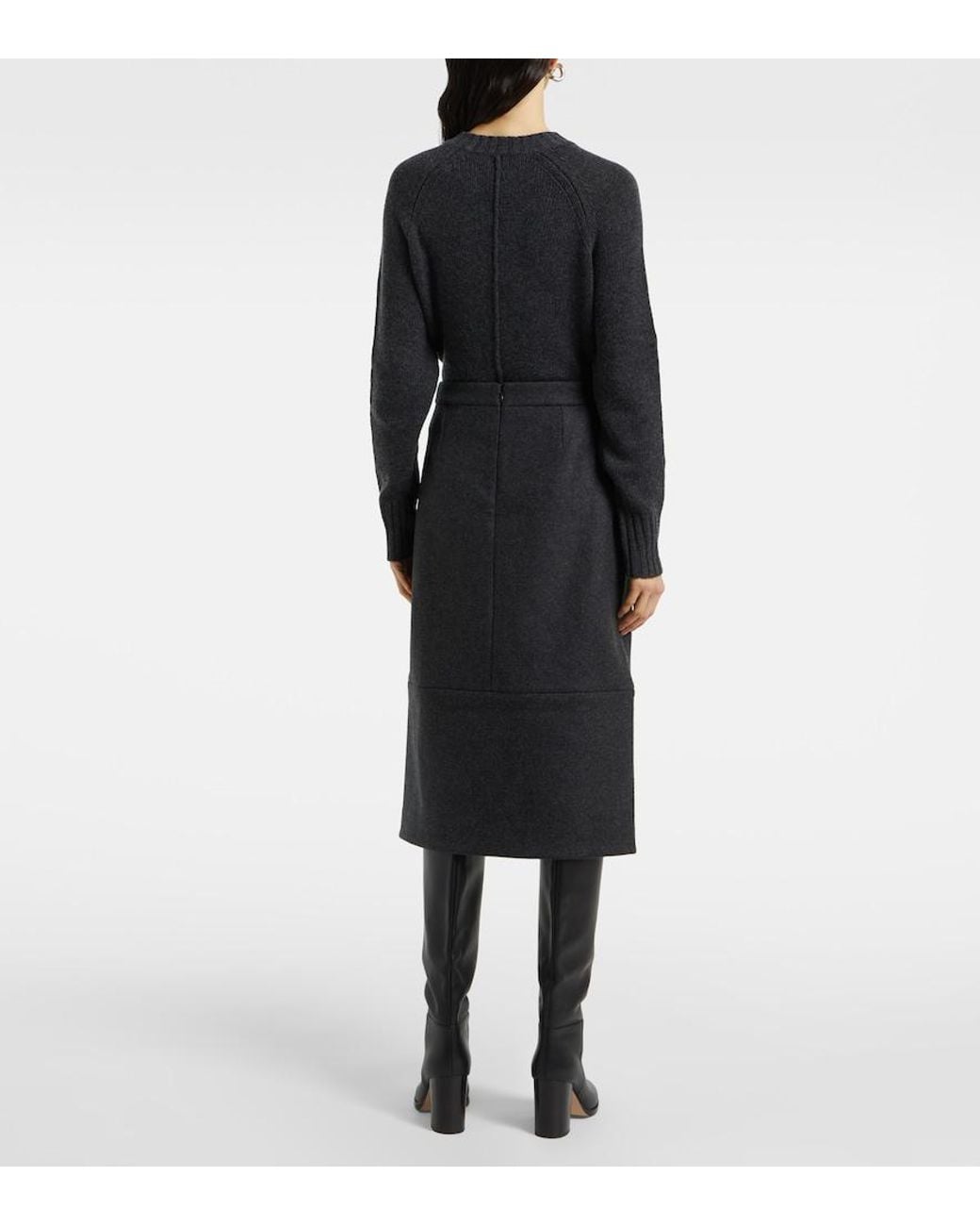 Plan C Black Sequined Wool-Blend Midi Skirt