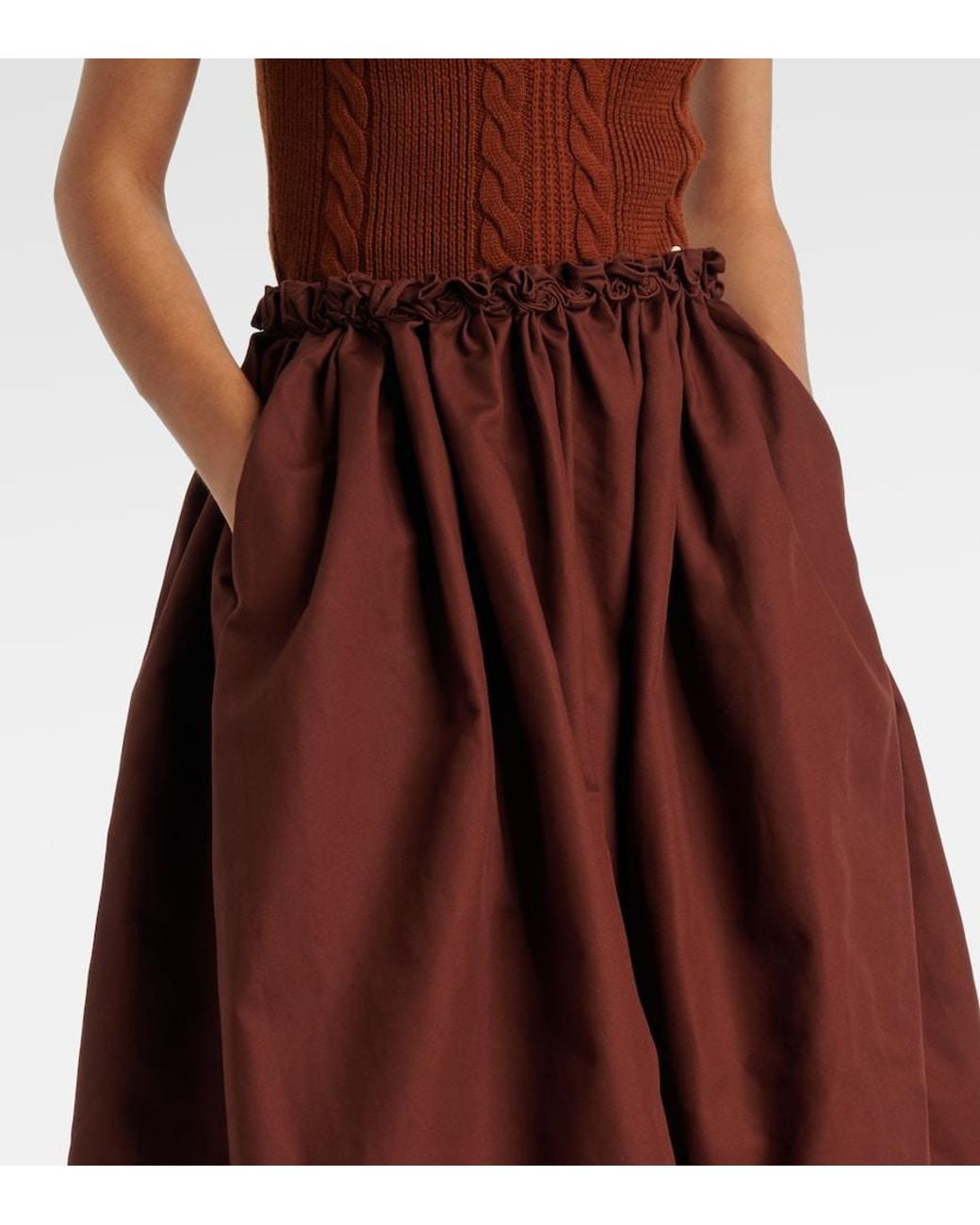 ShuShu/Tong Red Ruffled Cotton Midi Skirt