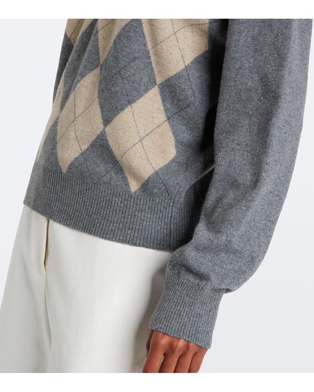 Rohe Gray Argyle Wool-Blend Polo Sweater