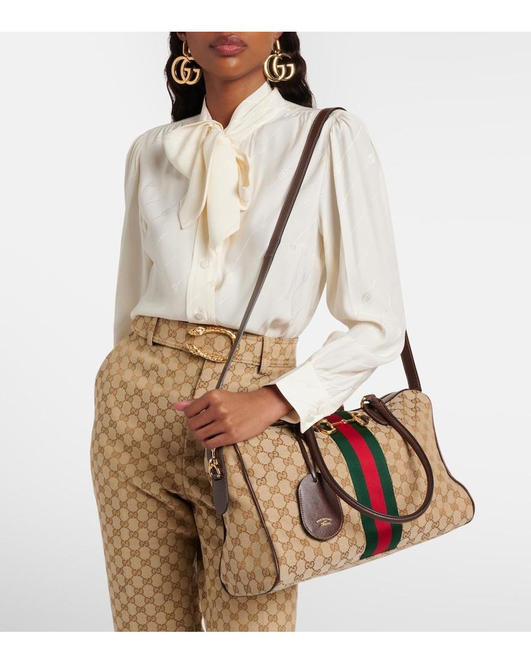 Gucci Brown Borsetto Gg Canvas Large Duffel Bag