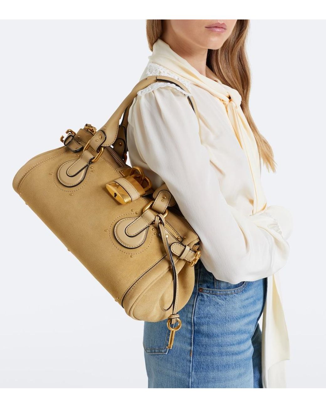 Chloé Metallic Paddington Suede Shoulder Bag