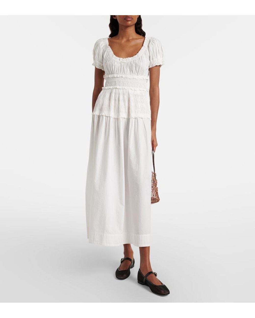 Doen White Leanne Cotton Poplin Midi Dress