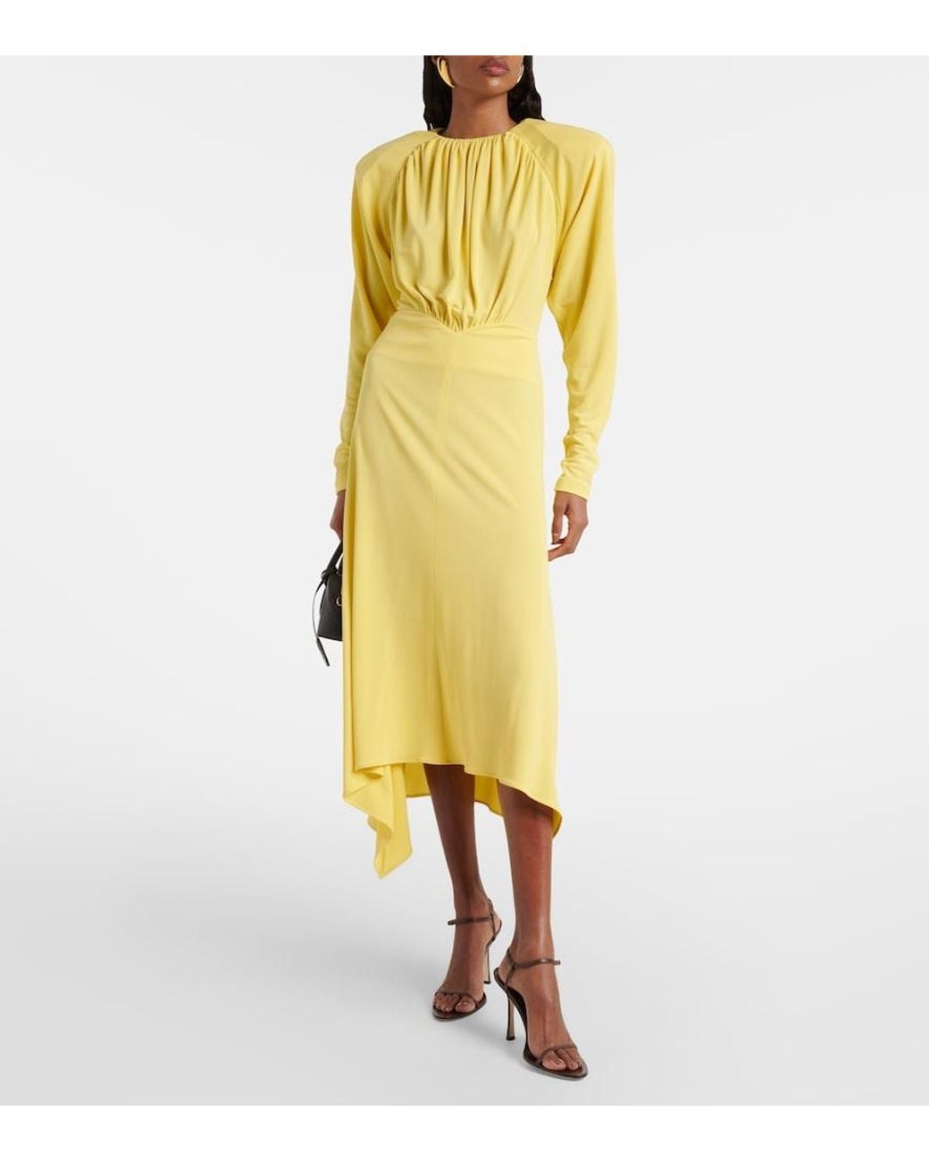 Stella McCartney Yellow Draped Jersey Midi Dress