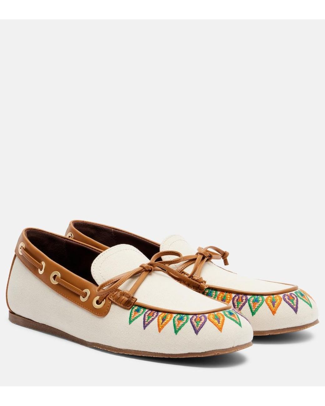 Etro Brown Embroidered Canvas Boat Shoes