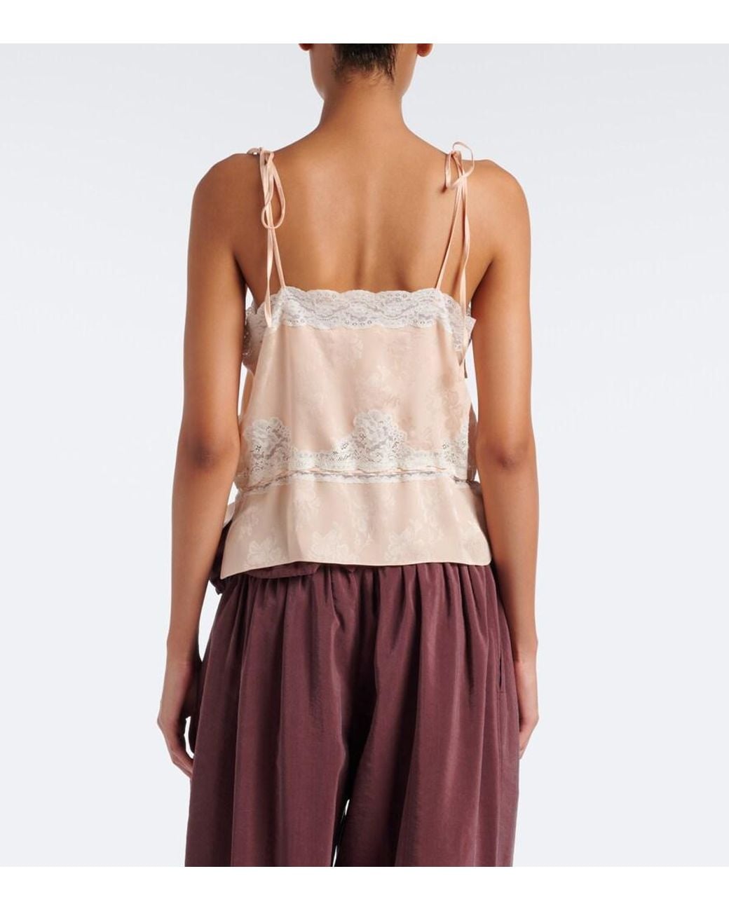 Chloé White Lace-Trimmed Silk Satin Top