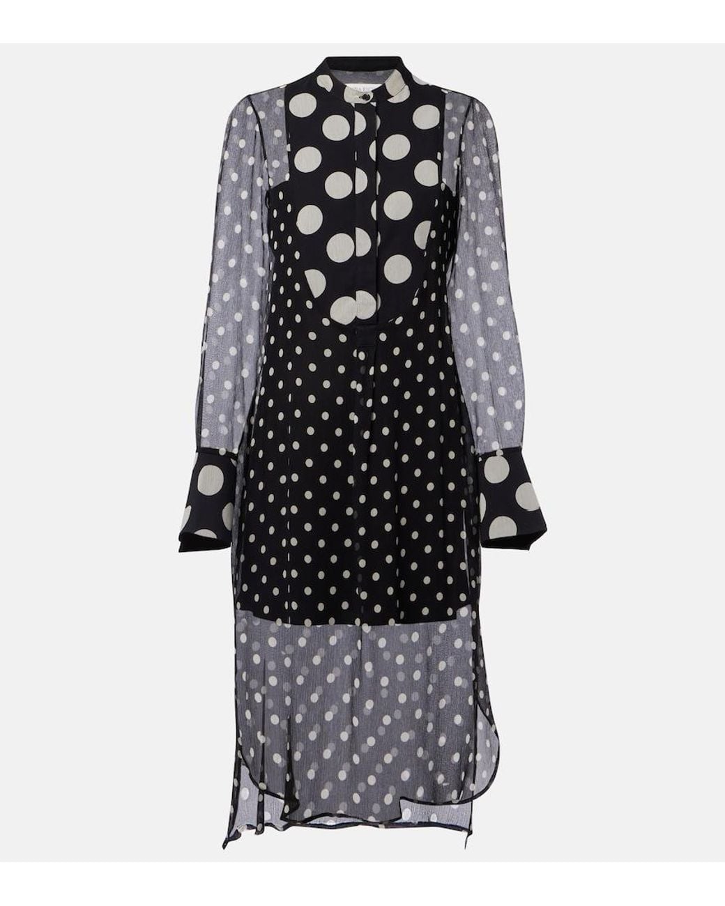 Nina Ricci Black Polka-Dot Semi-Sheer Silk Midi Dress