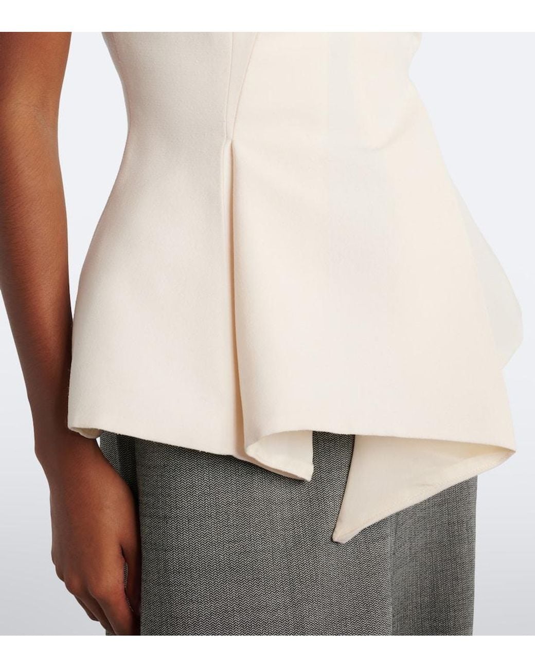 Magda Butrym White Asymmetric Peplum Wool-Blend Top